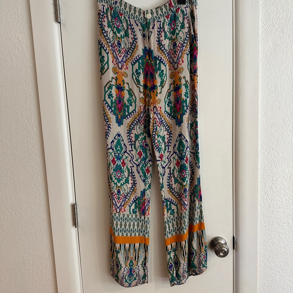 Zara Green and Cream Wide Leg Pants- Never worn but to try on!